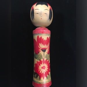Kokeshi Doll Irg. Signed Black Red Green